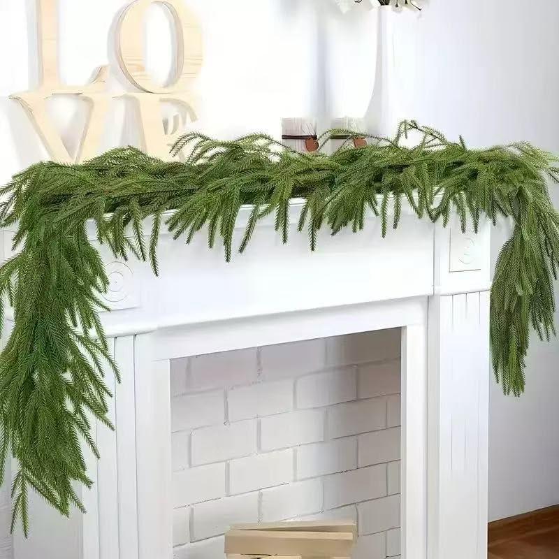 9FT Norfolk Pine Garland Real Touch Artificial Greenery Pine Needles Garlands Spring Green Wreath for Mantle Table Wall Fireplace Stairs Indoor Outdoor Spring Summer Decor