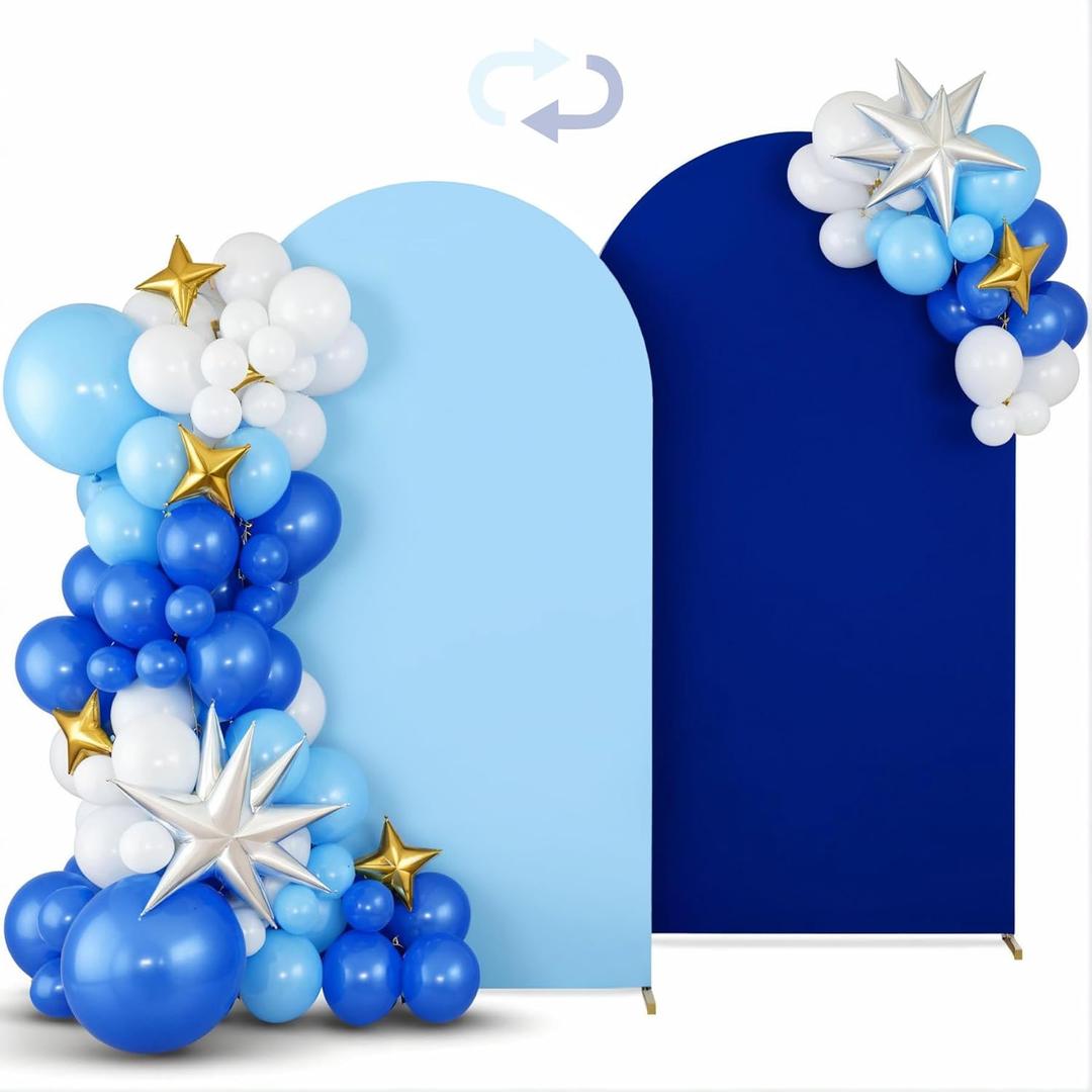Babenest 7.2FT Arch Backdrop Cover (One Piece Double Color), Royal Blue and Baby Blue Spandex Fitted Backdrop for Photography, Round Top Chiara for Party Ceremony Birthday Baby Shower Decoration