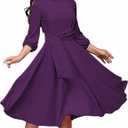 FENJAR Women's Formal Dresses Casual Wedding Guest Church Work Elegance Audrey Hepburn Style A-line Midi Dress(P-Purple-M)