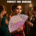 QIRMIZI 10 Pack Lace Handheld Folding Fan - Elegant Silk Fan for Women's Wedding Decoration and Dancing Party - Pink