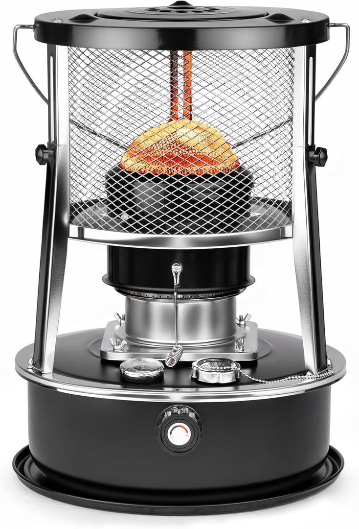 9,000 BTU Kerosene Heater, Kerosene Heaters for Indoor Use, Non Electric Portable 2 in 1 Stove & Heater for Camping, Garage, Home, and Emergency Use, Black