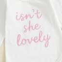 Gueuusu Newborn Girl Coming Home Outfit Isn't She Lovely Baby Romper Long Pants Hat Headband Cute Fall Clothes 0 3 6 12 18M (Pink, 12-18 Months) (White)