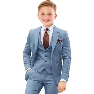 Boys Suit 4 Piece Slim Fit Kids Tuxedo Suit Formal Wedding Outfit Blazer Vest Pants Set with Tie (Blue)  14 Y