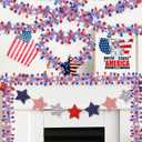 50FT 4th of July Patriotic Tinsel Garland Decorations, Red White and Blue Tinsel with Star Metallic Glitter Hanging Garland for Memorial Day 4th of July Independence Day Indoor Outdoor Decor