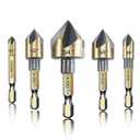 Countersink Drill Bit Set, 5pc, 1/4" Hex Shank, 82 Degree Countersink Holes for Screws to Sit Flush or Under The Surface of Metal Wood Plastic, Sizes 1/4, 3/8, 1/2, 5/8, 3/4 Inches with Storage Case