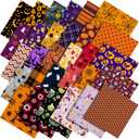 60 Pcs 10 x 10 Inch Halloween Fabric Polyester Fabric Bundle Fat Quarters Bat Pumpkin Ghost Skull Print Squares Holiday Quilting for DIY Decorations Sewing Craft, 30 Styles (Pumpkin)
