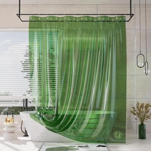 AmazerBath Long Shower Curtain Liner, 100% EVA Soft Clear Green Heavy Duty 78 inch Shower Curtain and Liner 2-in-1, 72x78 Plastic Bathroom Shower Curtain, 12 Rustproof Grommets & 3 Weighted Stones (Rainbow Emerald)