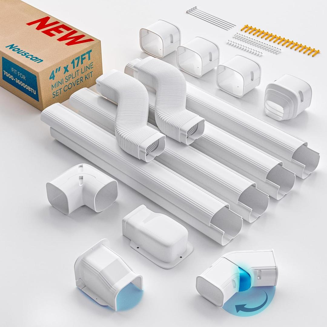 Mini Split Line Set Cover: 4" 17Ft Line Set Cover Kit for Minisplit with Flexible Duct, Decorative Lineset Hide Cover Kit for Air Conditioner, HVAC, Heat Pumps, Central AC Pipe, White