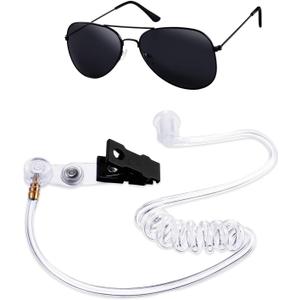 Degpum Spy Earpiece Headphones and Sunglasses,Spy Costume Men in Black Costume Accessories Fake Ear Piece and Sunglasses Secret Service Security Guard Ear Piece Spy Costume