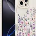Designed for iPhone 16 Pro Case, Cute Flower Floral Pattern Design, Slim Soft TPU Liquid Silicone Protective Cover for Women Girls - White