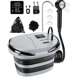 Portable Shower with 20L Foldable Bucket: Integrated Bucket + Shower Head,13000mAh Rechargeable Camping Shower with LED Display, Fruit Wash Mode, IPX8 Waterproof & 5-Speed,Portable for Travel,Pet Bath, Small