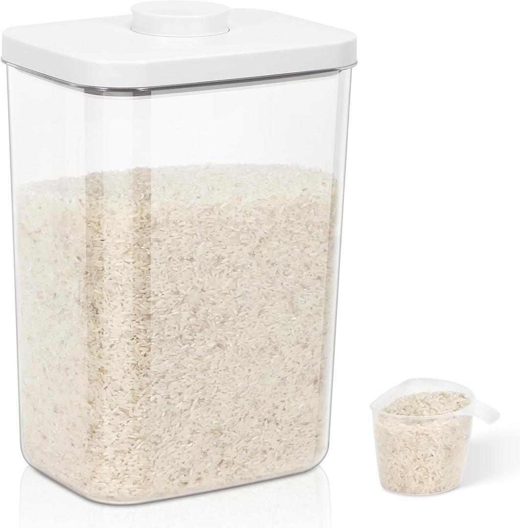 TBMax Rice Container -12 Lbs / 6 Qt Flour Storage Container with Airtight Pop Up Lid & Measuring Scoop for Flour, Cereal, Pet Dog Cat Food Storage, Kitchen Pantry Organization