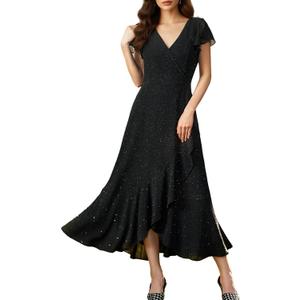 Black Formal Dresses for Women Gowns Evening Party Cocktail Dress,Women Formal Party Dress,V Neck Wedding Guest Dresses. (Black)