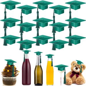 Qunclay 30 Pieces Mini Graduation Cap Green Hats with Green Tassels Plastic Grad Cake Pops Cover Toppers for Graduation Party Decorations