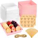 50 Pack Charcuterie Boxes with Clear Lids, Paper Disposable To Go Small Food Containers, 5 Inch Dessert Boxes for Sandwich, Cookie, Cake Slice, Strawberries (Pink)