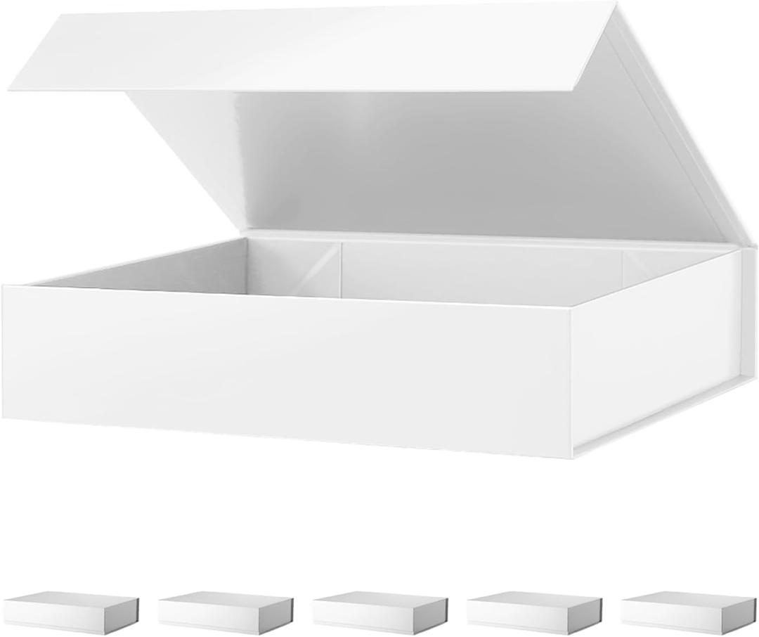 PACKHOME Mothers Day 6 Gift Boxes 11.5x8x2.5 Inches, Sturdy Shirt Boxes with Magnetic Lids for Multiple Occasions (Glossy White)