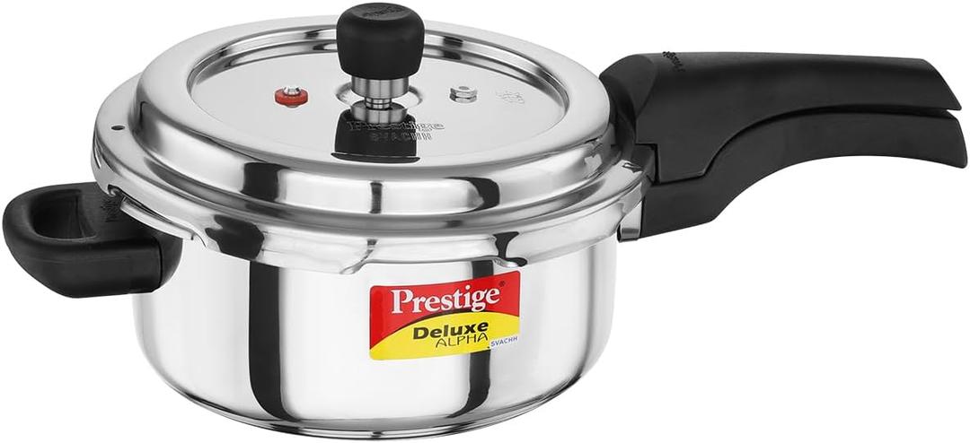 Prestige Deluxe Alpha Svachh Stainless Steel Pressure Cooker with Alpha Base and Deep Lid for Spillage Control, (3 Liter)