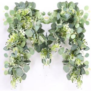 MAKHOT 5.9FT Eucalyptus Garland, Artificial Greenery Garland Flower, Green Spring Garland Wreath Vines Decorations, Fake Silver Dollar Eucalyptus Leaves Vines for Table Home Wedding Mantle Party Decor