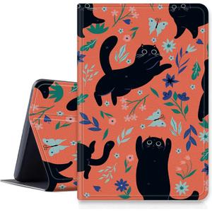 Black Cat Flowers Case Compatible with Amazon Fire HD 10 10.1-Inch Tablet (7th Generation and 9th Generation,2017 and 2019 Release), Smart Folding Stand Cover with Auto Wake/Sleep