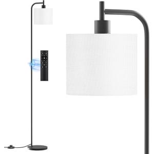 Floor Lamp with Linen Shade, Dimmable Tall Standing Lamp with Remote Control & 3 Color Temperatures, Modern Corner Floor Lamps for Living Room Bedroom Office, 9W LED Bulb Included (White)