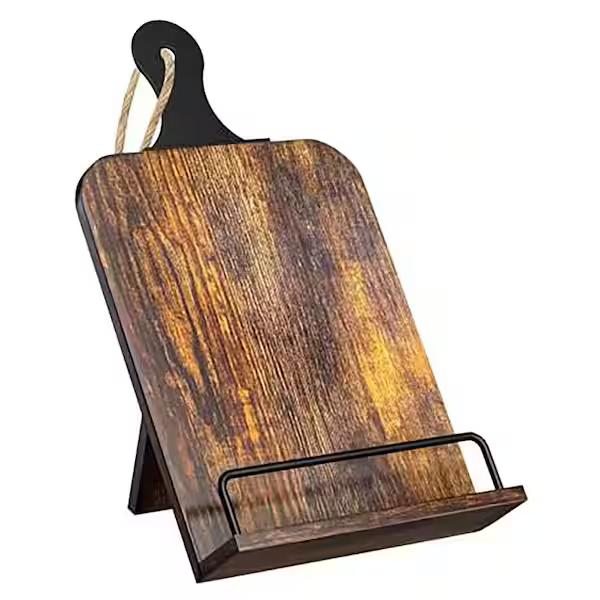 Brown Wooden Adjustable Recipe Stand for Cookbooks Tablets Rustic Kitchen Decor Multi-Function Book Holder