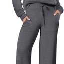 ANRABESS Women 2 Piece Outfits 2025 Fall Fashion Airport Wide Leg Pants Lounge Set Leisure Travel Vacation Clothes Sweatsuits (Small, Dark Grey)