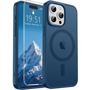 SUPFINE Magnetic for iPhone 15 Pro Max Case(Compatible with MagSafe)(Military Grade Drop Protection) Slim Translucent Matte Shockproof with Anti-Fingerprint Phone Case,Deep Blue