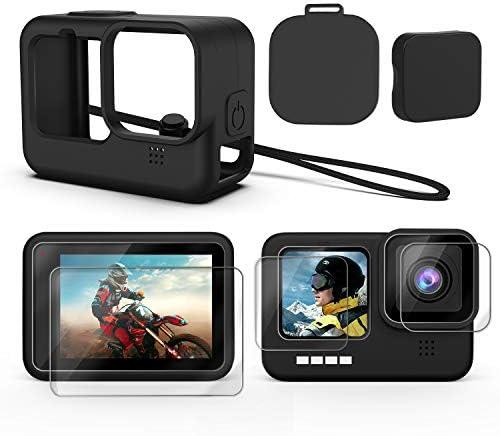 Pack of 2, Kuptone Accessories Kit for 11 10 9, Silicone Sleeve Protective Case with Rubber Cap + 6Pcs Tempered Glass Screen Protector with Lens Cover Cap