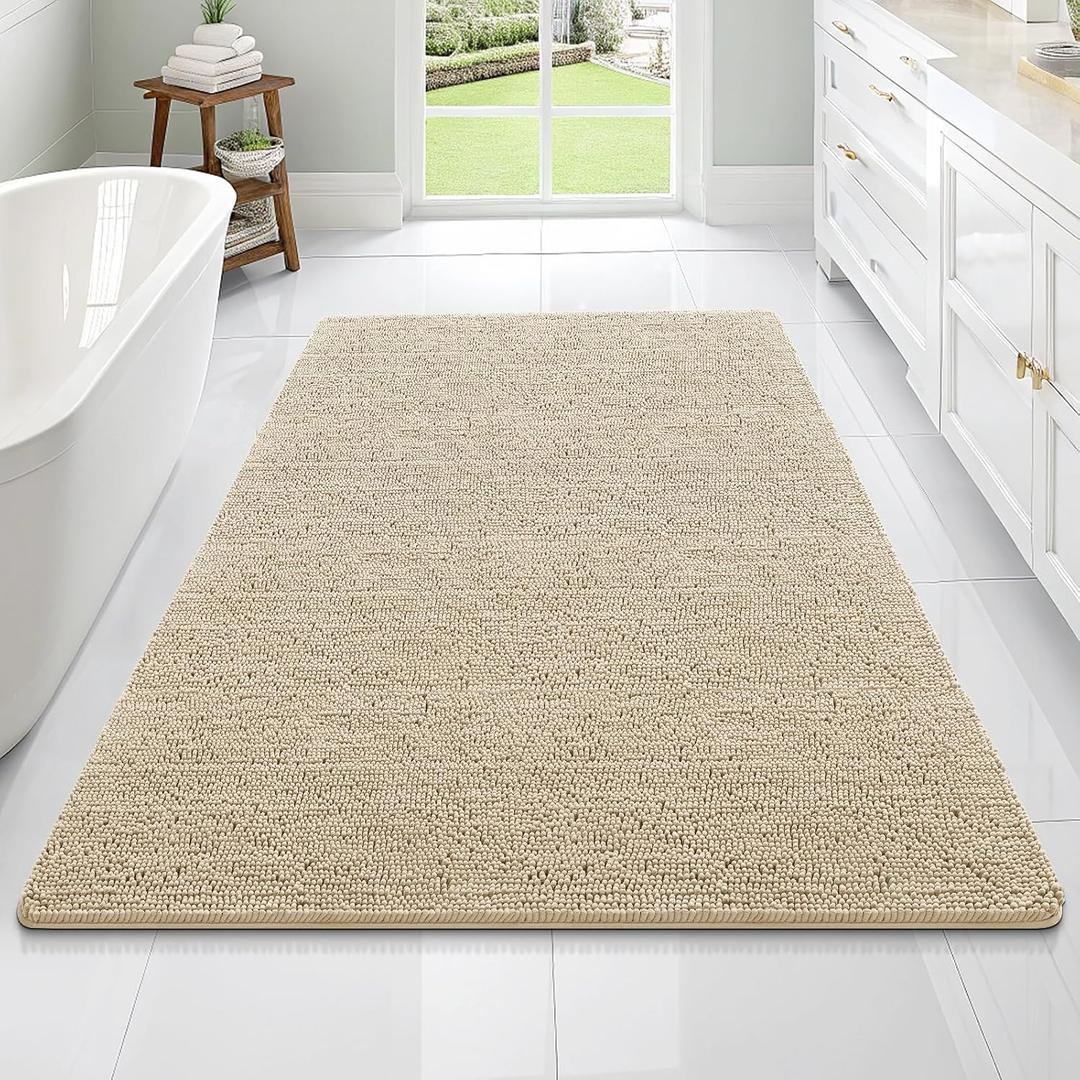 OLANLY Large Bathroom Rugs 70x46, Extra Soft Absorbent Chenille Bath Rugs, Rubber Backing Quick Dry, Machine Washable Bath Mats for Bathroom Floor, Tub and Shower, Home Decor Accessories, Beige