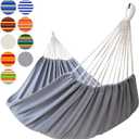 Brazilian Double Hammock 2 Person Extra Large 330X150cm Load Capacity 600Pound Canvas Cotton Hammock for Patio Porch Garden Backyard Lounging Outdoor and Indoor XXL(Grey)