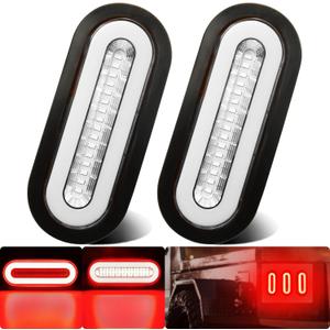 2Pcs 6" inch Clear Lens Oval Red 52 LEDs Trailer Boat Halo Brake Stop Running Turn Signal Tail LightsPatented w/Rubber Grommet, Sealed Submersible IP67 for Truck/RV/Van, DC 12V