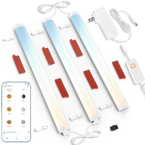 LED Under Cabinet Lighting with Curved Surface Glow, Dimmable, Color Temperature Adjustable, Bluetooth App Controlled, 690 Lumens Eye-Caring Diffused Lighting for Kitchen, Closet, Shelves-3pcs 12" (White Case)