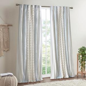 INK+IVY Boho Curtains for Bedroom Single Panel Window Curtains for Living Room, 100% Cotton Tufted Chenille Stripe Modern Farmhouse Curtains Light Filtering Drapes for Bedroom, 50" x 84", Ivory/Navy
