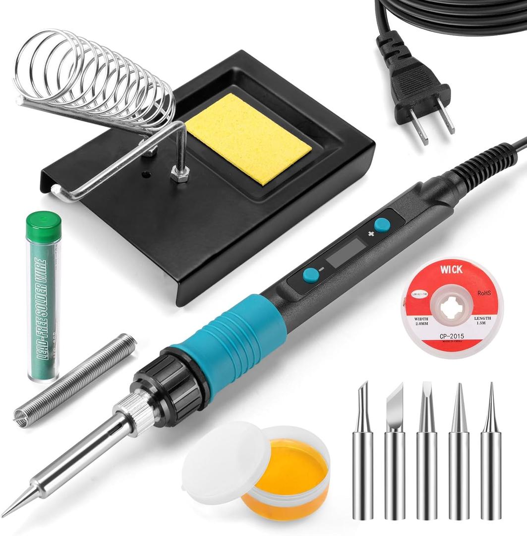 WORKEASE 100W Soldering Iron Kit, LED Digital Solder Iron with 5pcs Tips, 10s Fast Heating Max 932, Adjustable Temperature Soldering Iron Kit for Electronics for Electronic Repair, DIY (Black)