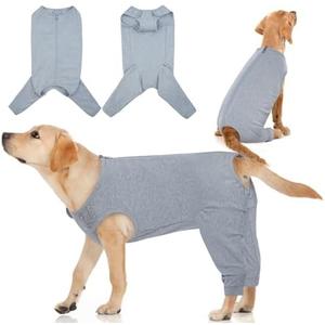 IDOMIK Dog Recovery Suit,Dog Leg Sleeve to Stop Licking Rear Legs,Thigh Wound Protective Sleeve,Male Female Pet Surgical Clothes,Doggy Surgical Suit with Pants Cover,Cone Collar Alternative,Grey,XL