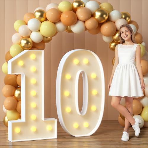 imprsv 10 Marquee Numbers, 4FT 10 Light Up Numbers for 10th Birthday Decorations, Large Marquee Light Up Number Sign for Anniversary Party Decorations (Need to Assemble)