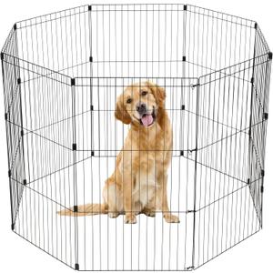 IRIS USA 42" 8-Panel Metal Pet Dog Puppy Playpen, Indoor/Outdoor Dog Fence, 58 x 58 x 42, Foldable, Customizable, Black