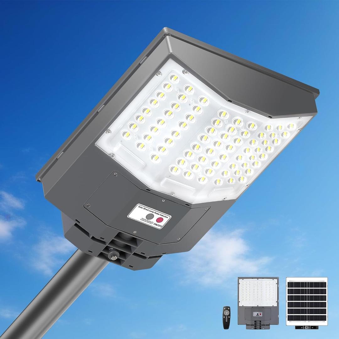 7500W Solar Street Lights Outdoor, 450000LM 7000K Solar Parking Lot Lights Dusk to Dawn 30000mAh IP67 Waterproof Pole Security Flood Lamps with Motion Sensor and Remote for Yard, Garage, Driveway