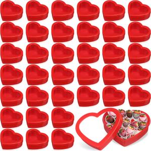 Wesiti 36 Pcs Small Heart Shaped Boxes with Window Valentine's Day Gift Boxes Plastic Storage Container for DIY Projects Presents Candy Jewelry Mother's Day Gifts (3.5 x 3 x 1.2 Inch,Red)