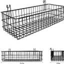 ANZOME 2 Pack Metal Hanging Wire Baskets with Hooks, Black Wire Wall Baskets for Grid Panel Organizer, Multi-Function Grid Wall Baskets for Kitchen Bathroom Storage Display Shelf, Home Decoration