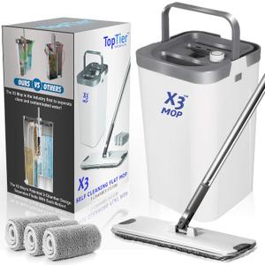 X3 Mop, Separates Dirty and Clean Water, 3-Chamber Design, Flat Mop and Bucket Set, Hands Free Home Floor Cleaning, 3 Reusable Microfiber Mop Pads Included (Original X3 Mop)