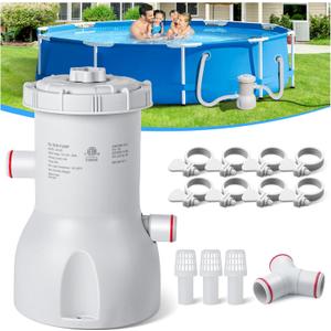 800 GPH Above Ground Pool Pump, Energy-Saving Cartridge Pool Filter Pump | Dual Action: Accelerate Water Flow & Capture Debris Quickly - Improve Water Clarity | Easy to Set Up - Gray
