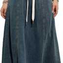 Womens Denim Skirt Casual High Waist Paperbag Elastic A Line Long Maxi Flare Skirt Summer Beach Jean Skirt XL