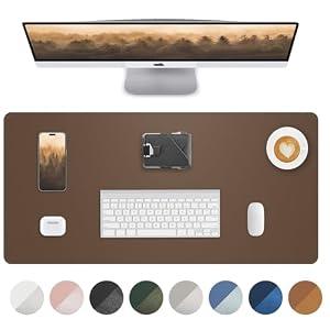 Leather Desk Pad & Protector, Mouse Pad & Office Mat - Non-Slip PU Leather Desk Blotter & Laptop Pad - Waterproof Writing Pad for Office & Home (Dark Khaki, 31.5" x 15.7")