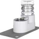 RIZZARI Automatic Pet Water Dispenser: 5L White Cats and Dogs Gravity Feeder - Stainless Steel Bowl - Outdoor Hiking Use. (Pearl)