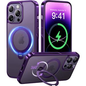 CASEKOO Royal Purple Titanium for iPhone 14 Pro Max Case with 360 Spin Magnetic Stand [Fit for MagSafe][16FT Military Protection] Polished Clear for iPhone 14 ProMax Case Ring 6.7'', Deep Purple