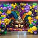 Mardi Gras Backdrop Purple Gold Colorful Feather Mask Carnival Masquerade Dancing Party Photography Background Adults Kids Dress-Up Prom Birthday Decorations Banner Supplies Props (7x5FT)