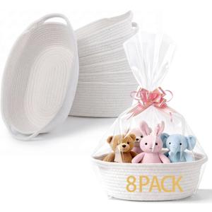Aycsiyana 8 Pack Small Gift Baskets for Gifts Empty with Gift Bags and Ribbons, 12"x8"x5" Woven Gifts Baskets Empty with Handle, Cute Baby Gift Basket for Nursery, Baby Shower, Birthday