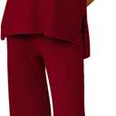 Ekouaer Womens Outfits 2 Piece Knitted Lounge Sets Pullover Top with Hight Waist Pants Pajama Sets Wine, Small