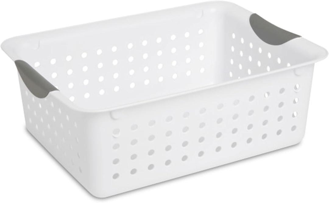 Sterilite 4-Pack Medium Ultra Basket, Open Top Plastic Storage Organizer, White - Classic Baskets for Organizing Countertops, Pantry Shelves, Kitchen Cabinets, Laundry Rooms or Home Offices, White 